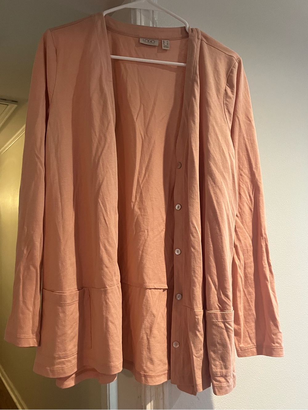 Logo by Lori Goldstein Peach Cardigan Size Large